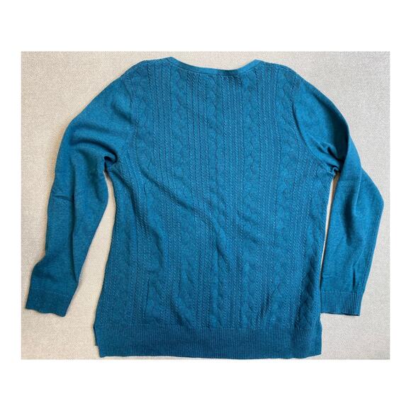 Talbots Women's Cable Knit V-Neck Sweater, Large, Teal Blue - Picture 2 of 9